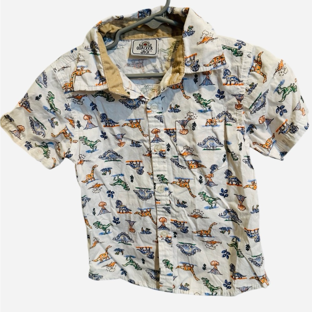 🦖 Quacker Jack Boys Dinosaur Print Button - Down Shirt • 12/18 Months